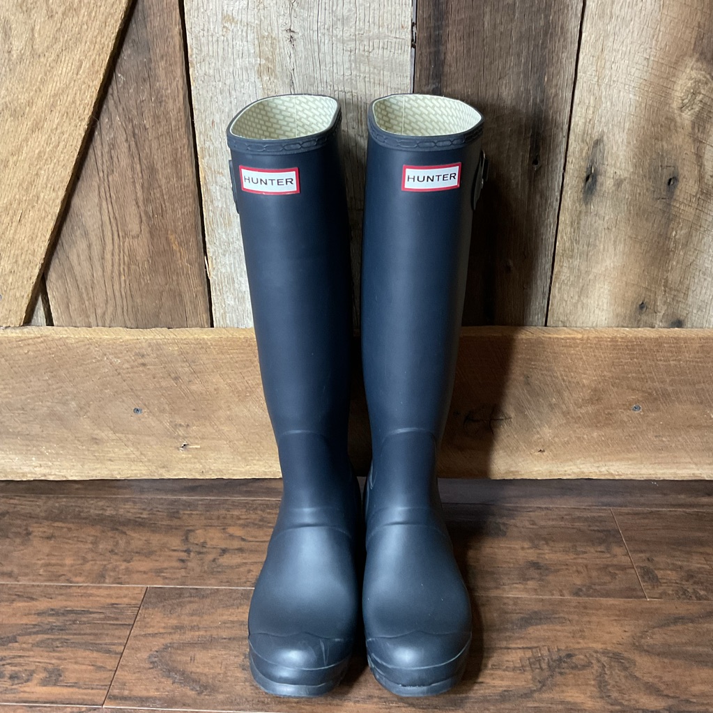 Hunter Original Tall Adjustable Back Waterproof Rain Boot Matte Navy Size 8 Euc